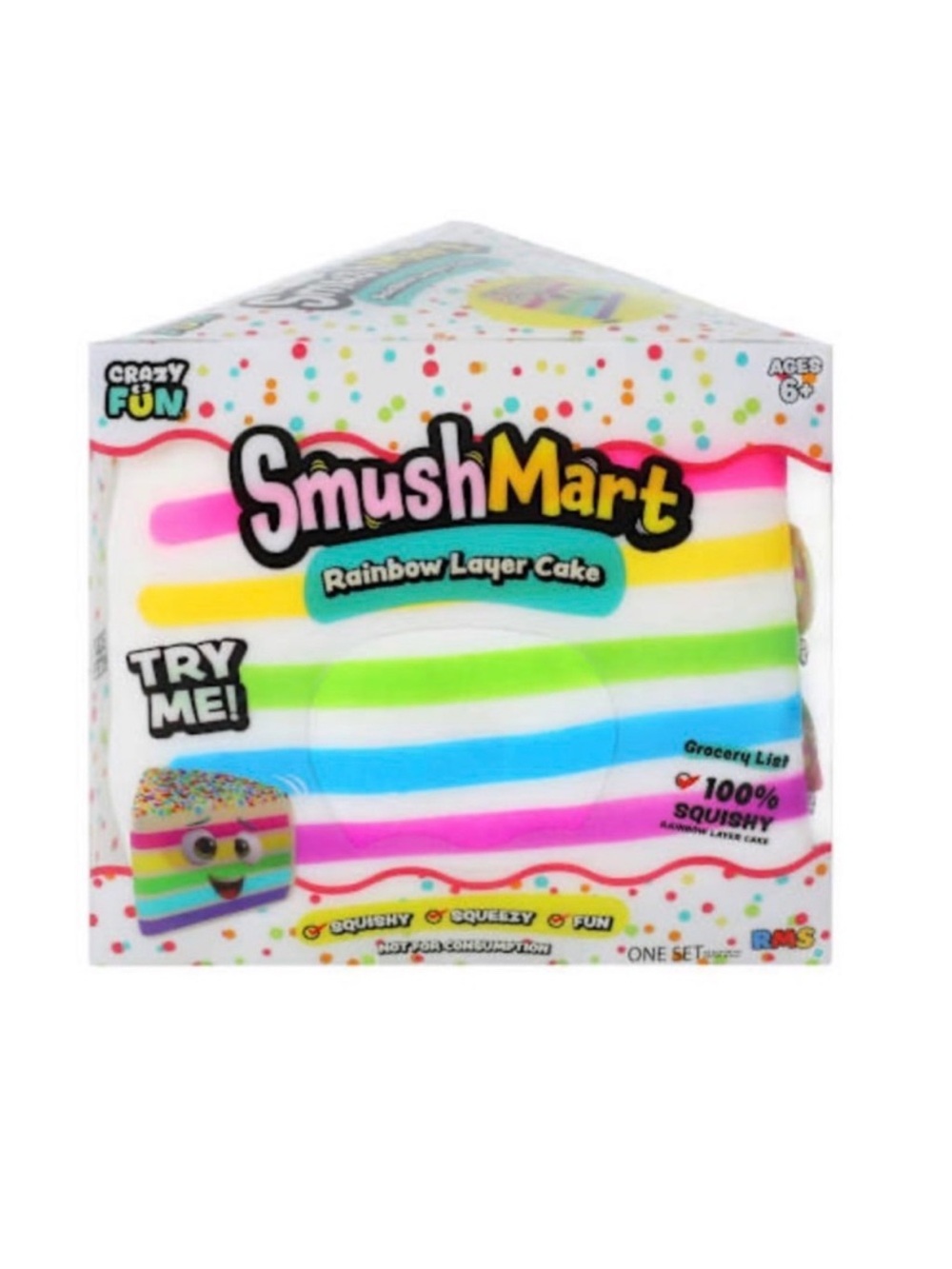 VIRAL Smushmart Confetti Rainbow Layer Cake Slice Squishy Toy